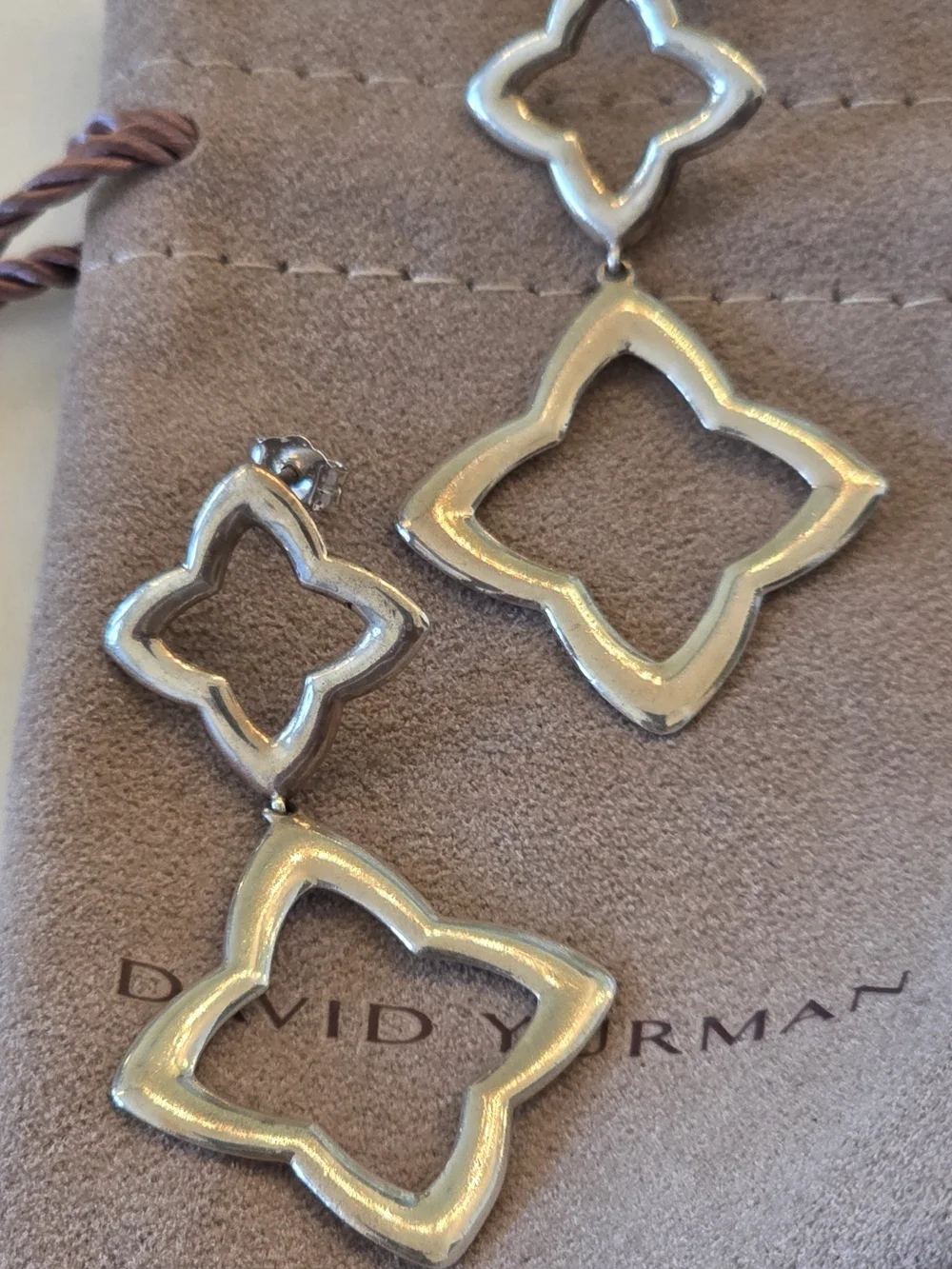 David Yurman Sterling Silver Open Quatrefoil Drop Earrings - Silver - Picture 4 of 5